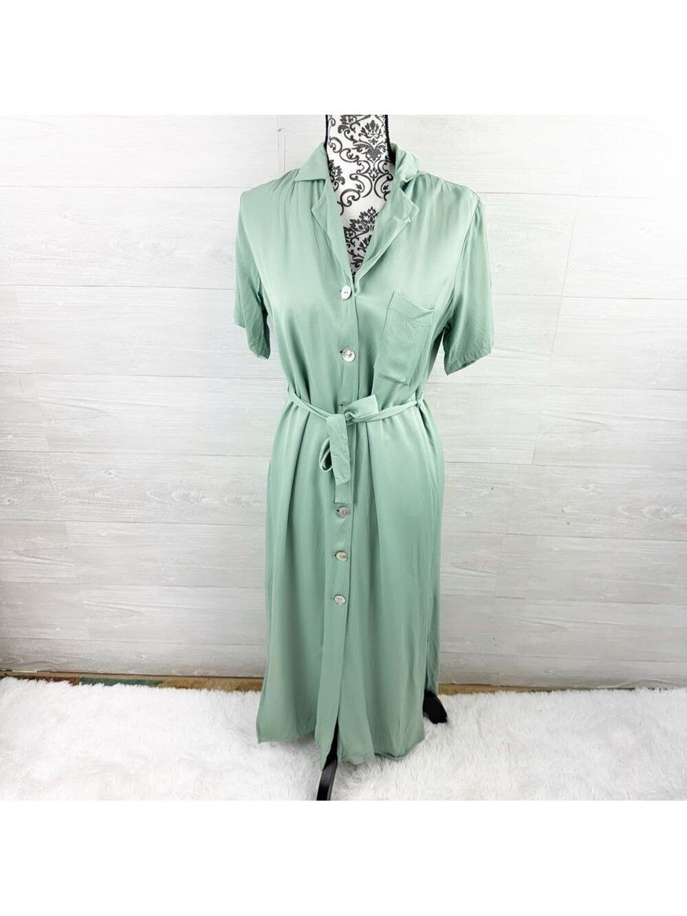 & Other Stories Satin Shirt Button Down Midi Dress